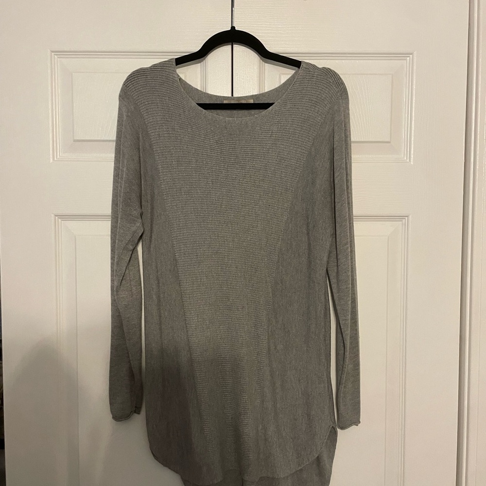 Joan Vass Heather Gray Scoop Neck Sweater